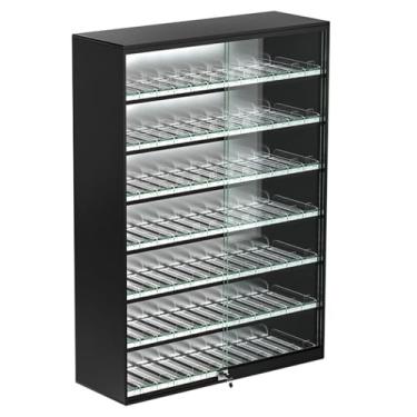 Imagem de ROE DEER Moldura de metal para exibição de cigarros, prateleira de armazenamento de cigarros bloqueável, rack de cigarros montado na parede, prateleira de cigarro de loja de conveniência, suporte de