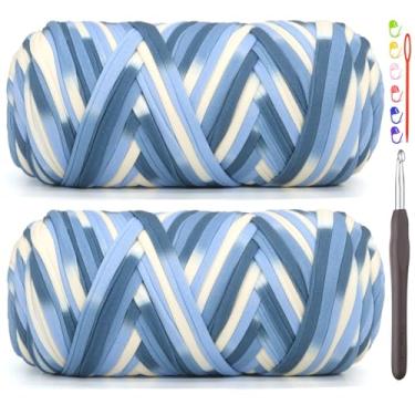 Imagem de Pacote com 2 camisetas para crochê, camisetas arco-íris, grossas, elásticas, grossas, para iniciantes em crochê, bolsa de tricô à mão, cesta, porta-copos, artesanato faça você mesmo, decoração de casa