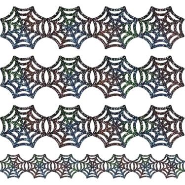 Imagem de JarThenaAMCS 60 peças de bordas de quadro de avisos de Halloween preto a laser teia de aranha guarnição de teia de aranha adesivos para festas de fim de ano em casa sala de aula