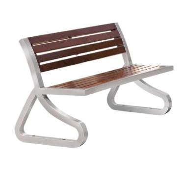 Imagem de ZzleoyuUUs-12 Banco de jardim ao ar livre, banco de encosto de madeira, com estrutura de metal de aço inoxidável, adequado para ambientes internos e externos