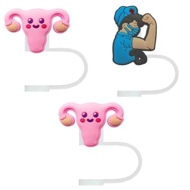 Imagem de STRACOUPI Uterus & Nurse Tampa de palha de silicone para copos Stanley, acessório decorativo reutilizável, pacote com 3