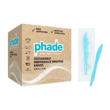 Imagem de phade Facas 100% compostáveis – Talheres embalados com certificação BPI em embalagem compostável, 530 unidades a granel, utensílios descartáveis sustentáveis de 7,1 polegadas para eventos, para levar