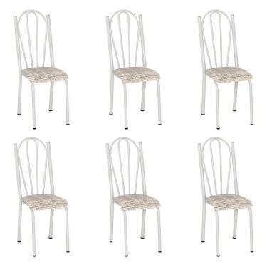 Imagem de Kit 6 Cadeiras de Cozinha Alasca Estampado Rattan Pés de Ferro Branco - Pallazio