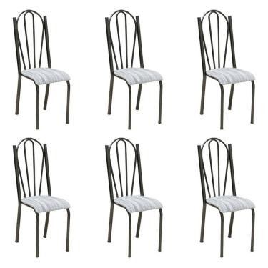 Imagem de Kit 6 Cadeiras de Cozinha Alasca Estampado Linho Pés de Ferro Cromo Preto - Pallazio