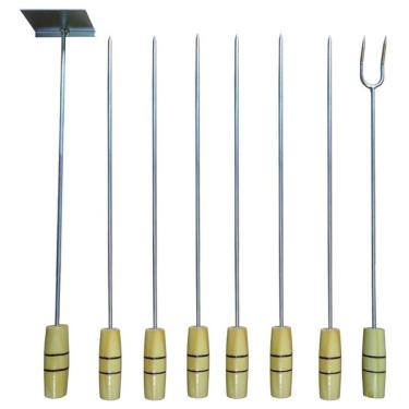 Imagem de Espetos Para Churrasco 6 Un + Rastelo Para Brasa + Garfo 39 Cm