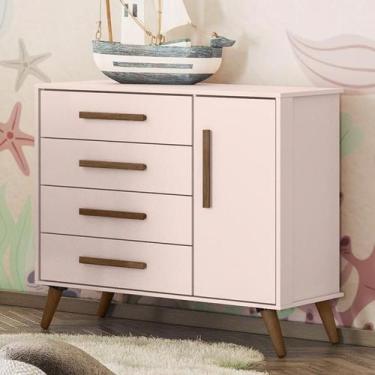 Imagem de Cômoda Sapateira Infantil Alice 1 Porta 4 Gavetas Retrô - Bela Móveis 