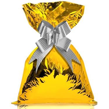 Imagem de  Saquinhos Para Presente Metalizado Ouro 25x35 50 Unidades - PAIS E FI