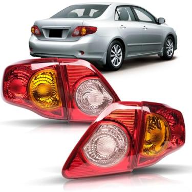 Imagem de Conjunto de luzes traseiras compatível com Toyota Corolla 2009 2010 + lâmpadas traseiras externas lado do motorista e do passageiro, vermelho original, 4 peças