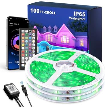Imagem de MuliVid Fita De Led À Prova D'Água Para Áreas Externas, 100 Pés Luz Ip65 Com Controle Por Aplicativo E Remoto, Luzes Corda Mudança Cor Rgb Árvores, Quintais, Varandas, Festas Pátios