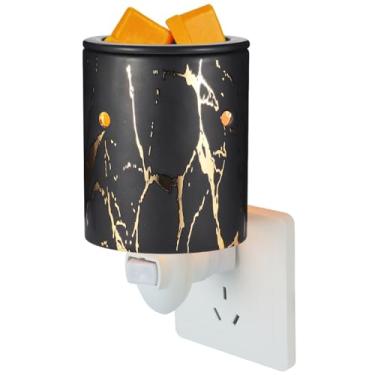 Imagem de kaakuuki Aquecedor de cera com plugue para cera perfumada derretida, aquecedor de vela elétrico, presentes para mulheres (porcelana dourada preta)