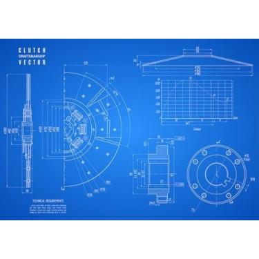 Imagem de Quadro Decorativo com Estampa Blueprint Car Clutch Construction Draft Project 30 x 30 Vinil 1 unidade