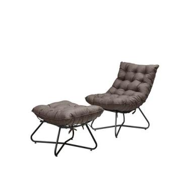 Imagem de Poltrona Costela Luxo com Puff Eva Metal Preto- Linho Marrom - METAL M