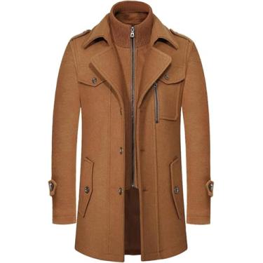 Imagem de Casaco Masculino Single Breasted Zip Up Trench Coats Jaqueta Longa Lapela Entalhada Casaco De Negócios Sobretudos, Khaki, 4XL