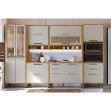 Imagem de Kit Cozinha Modulada 6 Peças Syrah (2Aéreos+2Balcões+1Paneleiro+1TorreQuente) C6P114 Amendoa/Off White - Ronipa