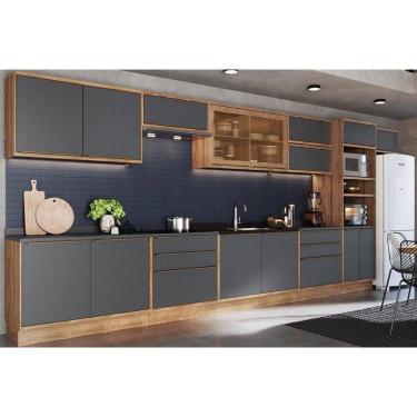 Imagem de Cozinha Modulada Henn Americana Versalis 14 Peças (6Aéreos+4Balcões+1TorreQuente+3Complementos) C14P165 Freijo/Grafite-Herval