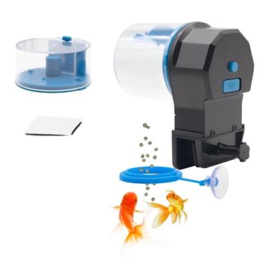 Imagem de YQMIGU Alimentador automático de peixe, alimentador automático, com dois recipientes para alimentos de capacidade de 100/210 ml, anel de alimentação de peixe, adequado para férias, dia de fim de