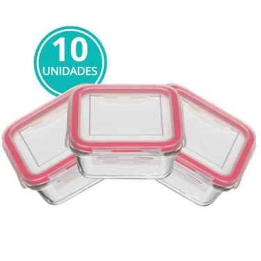 Imagem de Jogo 10 Pote De Vidro Tampa Hermética Marmita Fit Tampa Silicone Verme