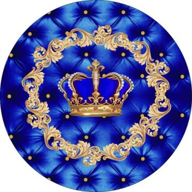 Imagem de Painel de Tecido Sublimado Redondo Coroa Menino Capitone Azul c/ Elást