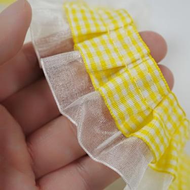 Imagem de Acabamento de 2 camadas com babados guingão de 2 metros, acabamento de tecido de fita de renda guingão para costura, artesanato, cortina, vestido de casamento, decoração de fronha (amarelo)