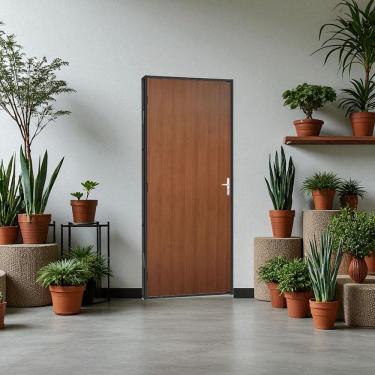 Imagem de Porta Madeira Com Batente Aço Tradição -215 x 81 Cm  R-120 - Mogno