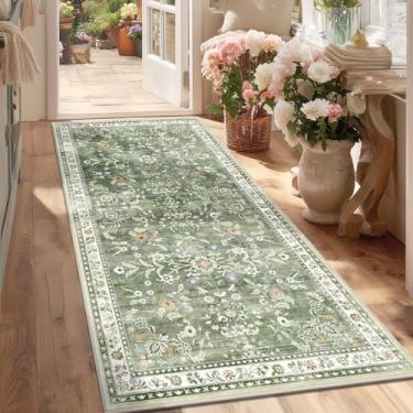 Imagem de Yamaziot Tapete de corredor lavável 7,5 x 15,8 cm – Tapete de corredor boho antiderrapante floral com fundo de borracha, tapete envelhecido de lã sintética para cozinha, lavanderia, quarto, entrada