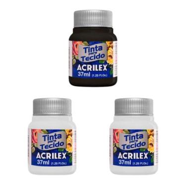 Imagem de Kit 3 Tintas de Tecido Acrilex 37ml  2branco/1preto