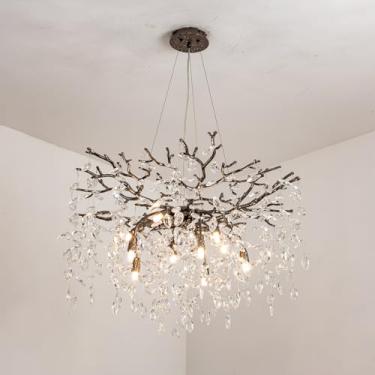Imagem de DEOLUXY Lustre de cristal K9 moderno com iluminação dourada luxuosa de bambu ramo de árvore lustre pendente luminárias de teto redondas para sala de jantar, quarto, sala de estar 60 cm... (B preto