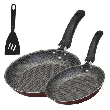 Imagem de Frigideira Antiaderente Francesa 18cm E 22cm Com Espatula Vermelho Kit Com 3 Peças