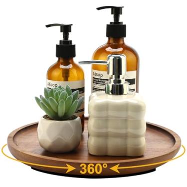 Imagem de Bandeja de madeira de acácia para banheiro, bandejas redondas de perfume para cômoda, pequena mesa giratória de madeira preguiçosa Susan para mesa, bandeja de pia de cozinha, balcão de banheiro,