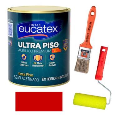 Imagem de Kit Tinta para Pintar Piso e Calçada 900ml + Rolo + Pincel - Eucatex, 