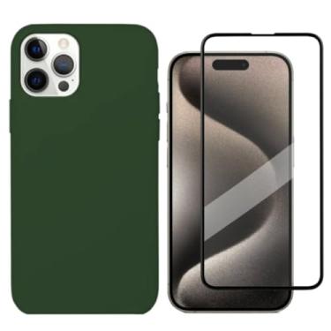 Imagem de Capa Capinha Para iPhone 16 Pro Max Verde Aveludada + Película 3D