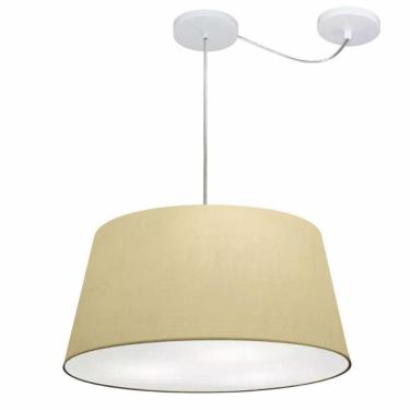 Imagem de Lustre Pendente Cone Com Desvio De Centro Vivare Md-4282 Cúpula Em Tecido 40x50cm - Bivolt Algodão-crú 127/220v