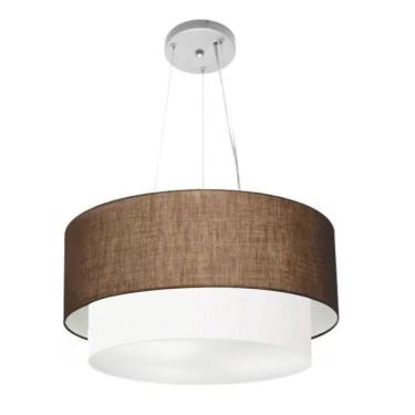 Imagem de Lustre Pendente Duplo Cilíndrico Vivare Md-4061 Cúpula Em Tecido 50x40cm - Bivolt Café-branco 127/220v