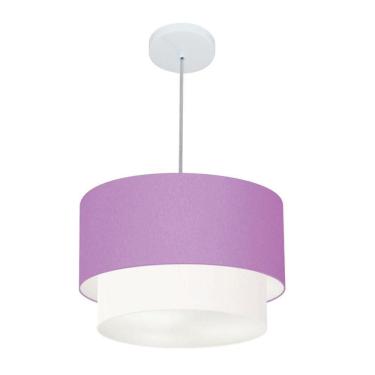 Imagem de Lustres Pendentes Duplo Cilíndrico Vivare Md-4350 Cúpula Em Tecido 45x40cm - Bivolt Lilás 127/220v