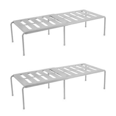 Imagem de 2 peças prateleira organizadora de armário expansível prateleira de balcão armário à prova de ferrugem rack de armazenamento de armário cinza para armários bancada, armário despensa