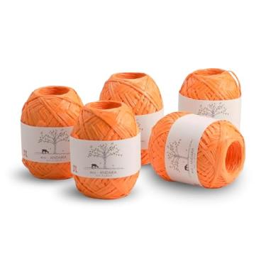Imagem de Conjunto de 5 bolas Hamanaka Eco Andaria – Fio de fita 100% rayon para crochê e tricô, biodegradável, leve para chapéus de verão, bolsas e artesanato DIY (laranja)