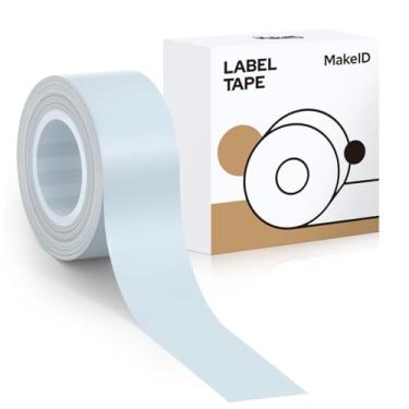 Imagem de MakeID Refil de fita adesiva E1 Q1, 16 mm x 4 m (1,6 cm x 13') adesivo contínuo laminado térmico à prova d'água autoadesivo multiuso substituição de fita de etiquetagem