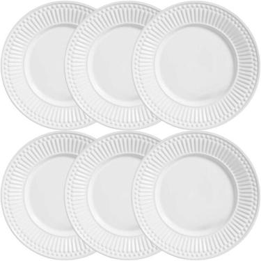 Imagem de KIT C/6 Pratos Sobremesa de Cerâmica Roma Branco 20,5cm - Porto Brasil