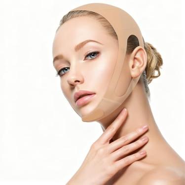 Imagem de Máscara de levantamento de linha V com design adequado para as orelhas, alça de queixo para dormir, almofada em forma de U para suporte de queixo duplo, alça de emagrecimento reutilizável em forma de