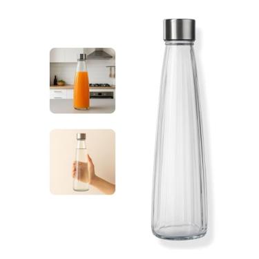 Imagem de Garrafa de Vidro Canelada Premium, 750ml, Tampa de Inox, para Água e Sucos