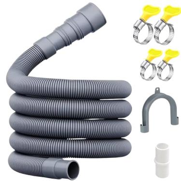 Imagem de Kit universal de mangueira de drenagem para máquina de lavar de 3 m – Extensão ondulada flexível extralonga para lavadora/máquina de lavar louça/desumidificador | Pacote com 7: suporte de dobra em U