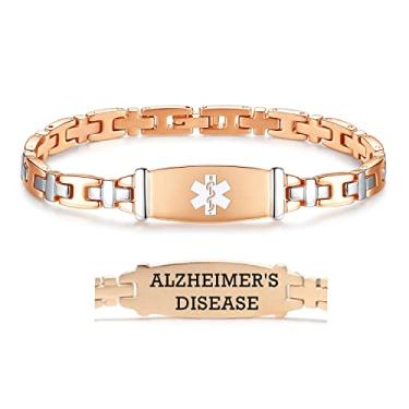 Imagem de LinnaLove Pulseiras de identificação de alerta médico feminino de aço inoxidável para mulheres - 19 cm, 7.5 inches, Metal, Sem Pedra Preciosa