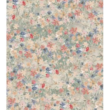 Imagem de Papel de parede floral autoadesivo em aquarela autoadesivo floral papel de contato com armário papel de parede autoadesivo removível para decoração de quarto (pastagem de primavera, 44 cm x 600 cm)