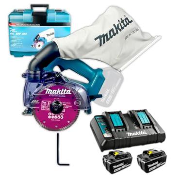 Imagem de Serra Mármore Makita DCC500ZKX1 Airless C/Maleta + Carregador Duplo 110V DC18RD Portátil 18V Corte Reto Chanfrado em Pedra Porcelanato Concreto Profissional