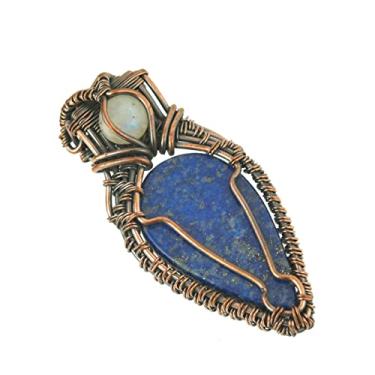 Imagem de Impressionante colar com pingente de várias pedras preciosas envolto em fio de cobre feito à mão 50,8 cm - perfeito para conexão espiritual e intuição, Gema, Pedra da lua