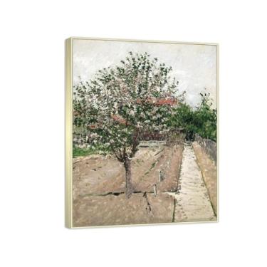 Imagem de Famosa pintura de arte de parede - (macieira em flor) por Gustave Caillebotte - Reproduções impressas em tela - imagens para decoração de sala de estar (30 x 40 cm (11,8 x 15,7 pol)/molduras champanhe