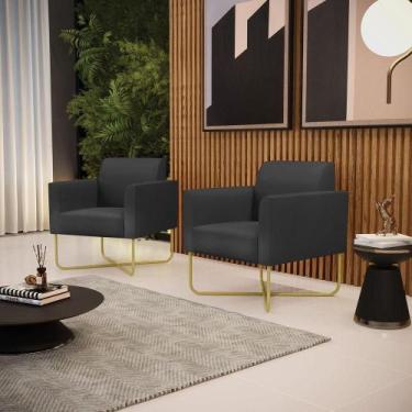 Imagem de Kit 2 Poltronas Base X Industrial Dourado Marisa material sintético Pr