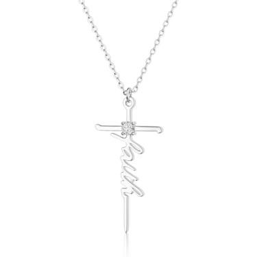 Imagem de GODKISS Colar feminino com cruz de fé, banhado a ouro 14K, banhado a prata delicada, colar com pingente de cruz para mãe, avó, moderno, banhado a ouro, joia cristã, religiosa, não mancha, Latão