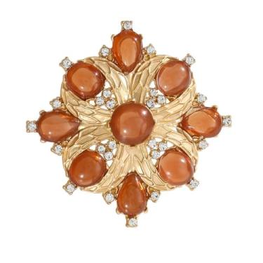 Imagem de Broche de flor marrom antigo para mulheres meninas homens dourado strass cristal estilo barroco broches de lapela para chapéu bolsa terno cachecol outono inverno banquete festa casamento acessórios