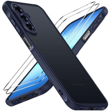 Imagem de ivoler Capa 3 em 1 para Samsung Galaxy A17 4G/5G com 2 protetores de tela de vidro temperado, [proteção de grau militar] Capa protetora de telefone fina fosca e traseira rígida [antiarranhões] - Azul